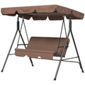 3 Seater Garden Swing with Tilting Sun Canopy and Cushions, 172x110x153 cm, Brown and Black