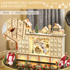 Wooden Advent Calendar with 24 Drawers to Fill, Christmas Village Decoration and Lights, 44x10x37cm