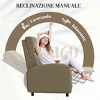 160° Manually Reclining Relaxing Chair with Fabric Footrest, Beige