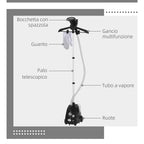 1.4L Vertical Steam Iron with Extendable Rod and 2 Wheels, in ABS and PP, 26x21.5x29 cm, Black