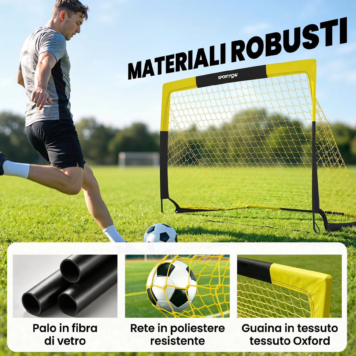SPORTNOW Pop-Up Folding Soccer Goal with Carry Bag, Yellow