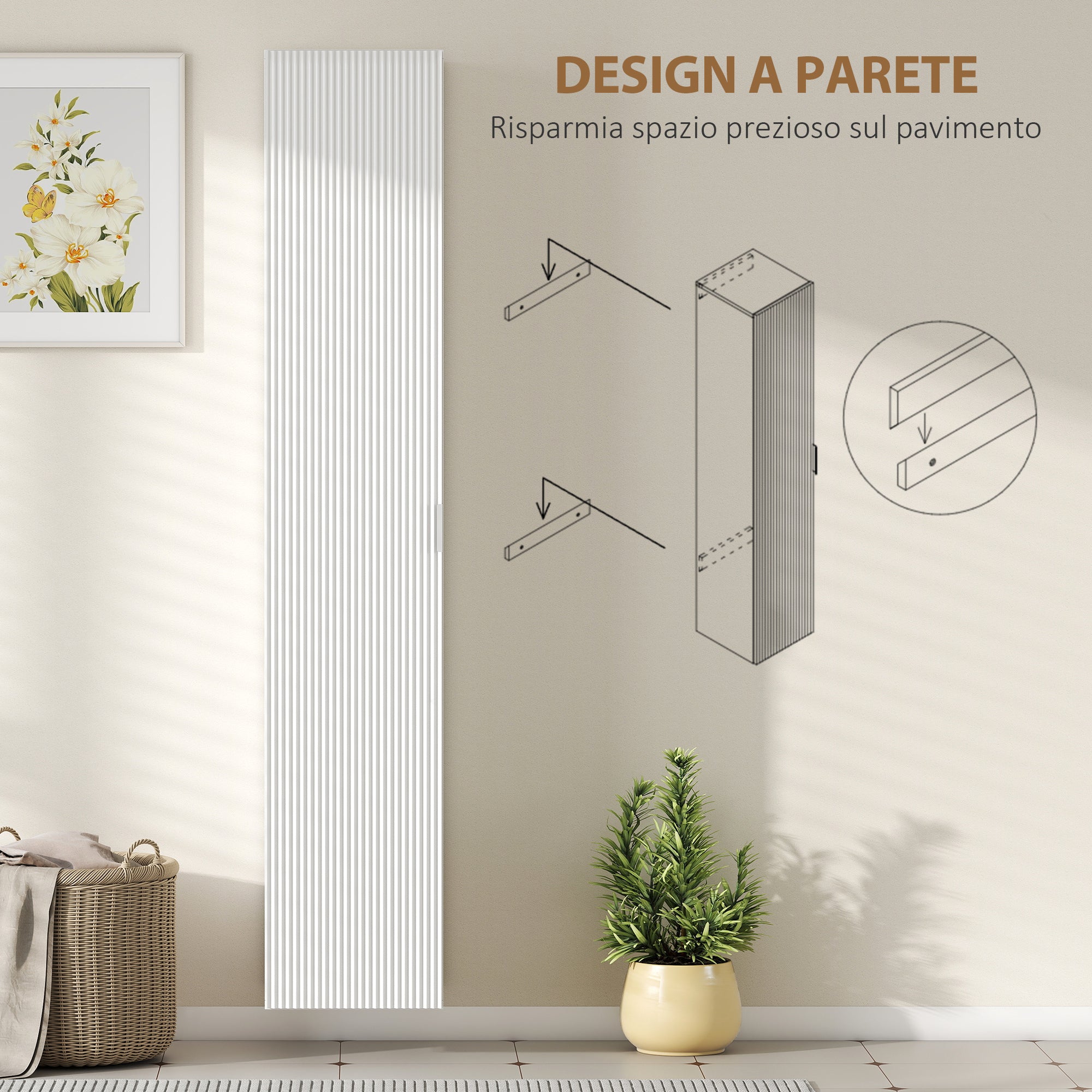 Wall-Mounted Bathroom Cabinet with Adjustable Shelves and Soft-Close Closure, 30x31.5x160 cm, White