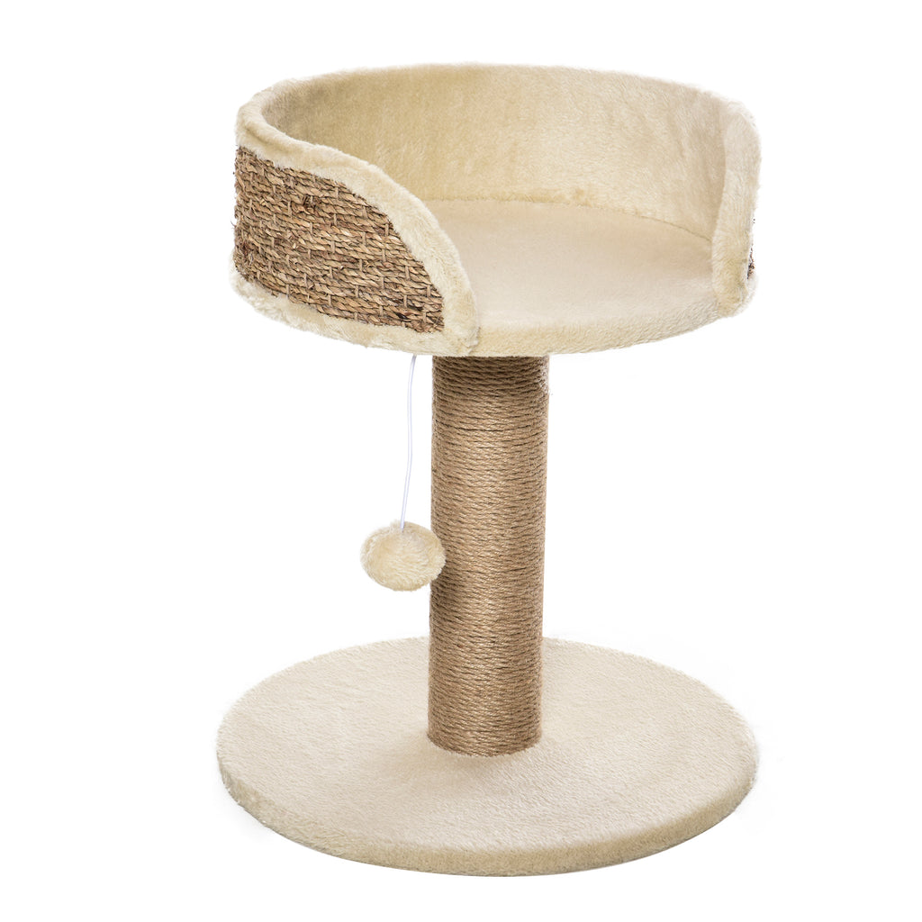 PawHut Scratching Post for Cats with Bed, Jute Pole and Hanging Ball, 40x40x49cm, Beige - Borgè
