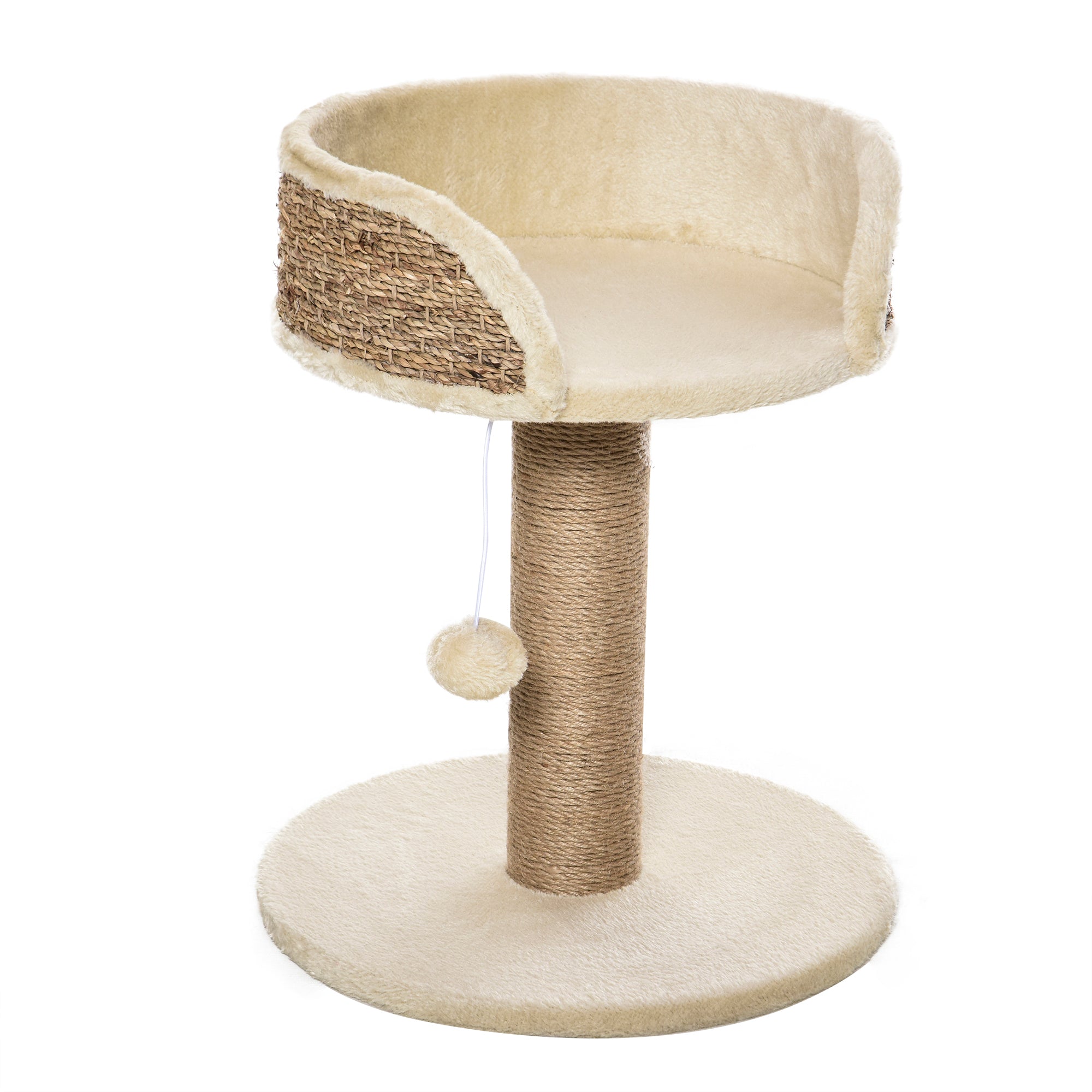 PawHut Scratching Post for Cats with Bed, Jute Pole and Hanging Ball, 40x40x49cm, Beige - Borgè