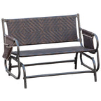 2-Seater Rattan and Steel Garden Swing Bench with Side Pockets, 122x75x88cm Brown and Black