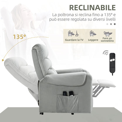 Relaxing Armchair with 135° Reclining, Massaging and Lifting with Remote Control, 79x97x103cm, Gray - Borgè