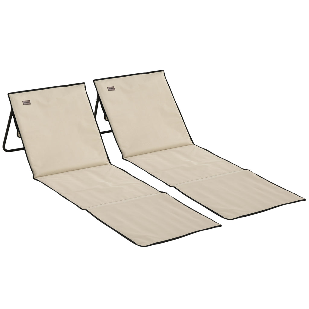 Set of 2 Adjustable Folding Deck Chairs with Pocket, 142x51x40 cm, Beige