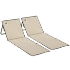 Set of 2 Adjustable Folding Deck Chairs with Pocket, 142x51x40 cm, Beige
