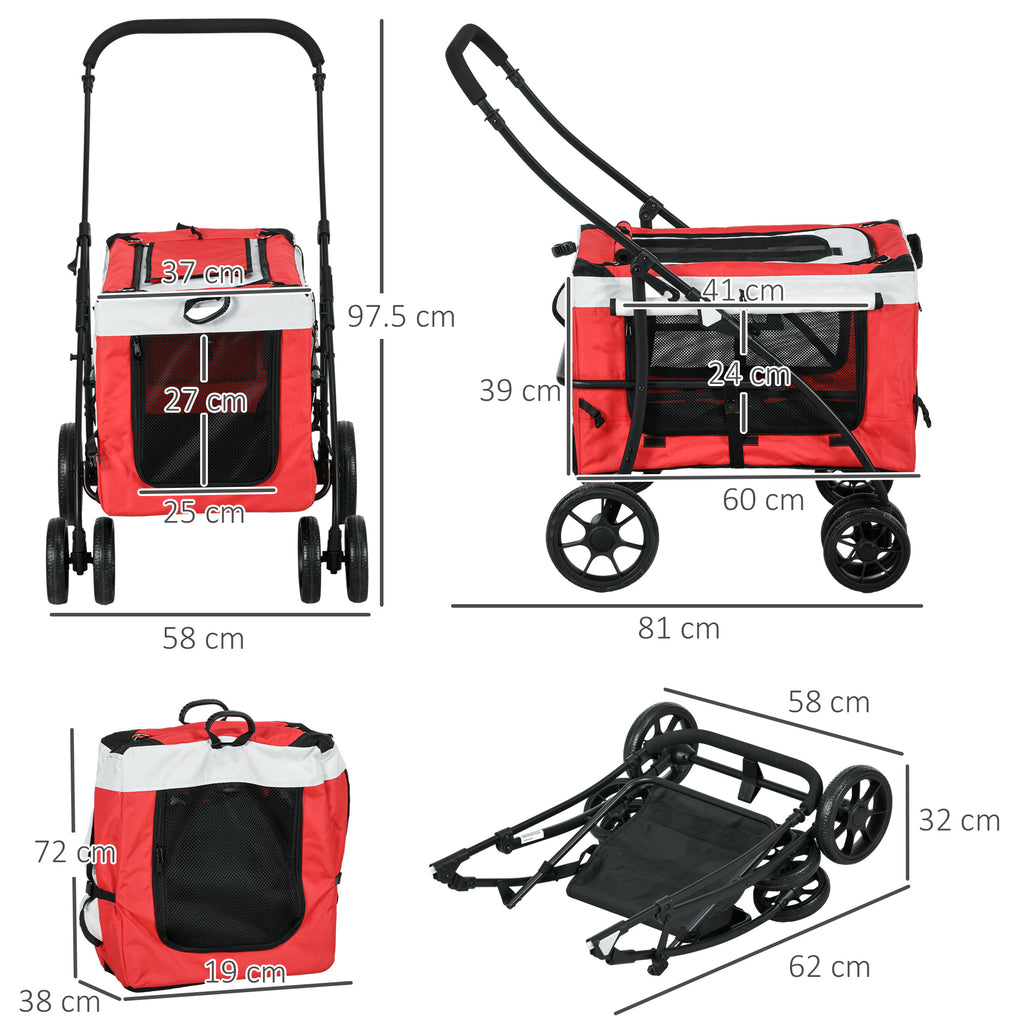PAWHUT Small and mini -size dog stroller with 2 leashes and storage case, 81x58x97.5 cm - Borgè