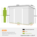 Outsunny Steel Garden Shed 272 x 134 cm with Double Sliding Doors and 2 Vents, Green