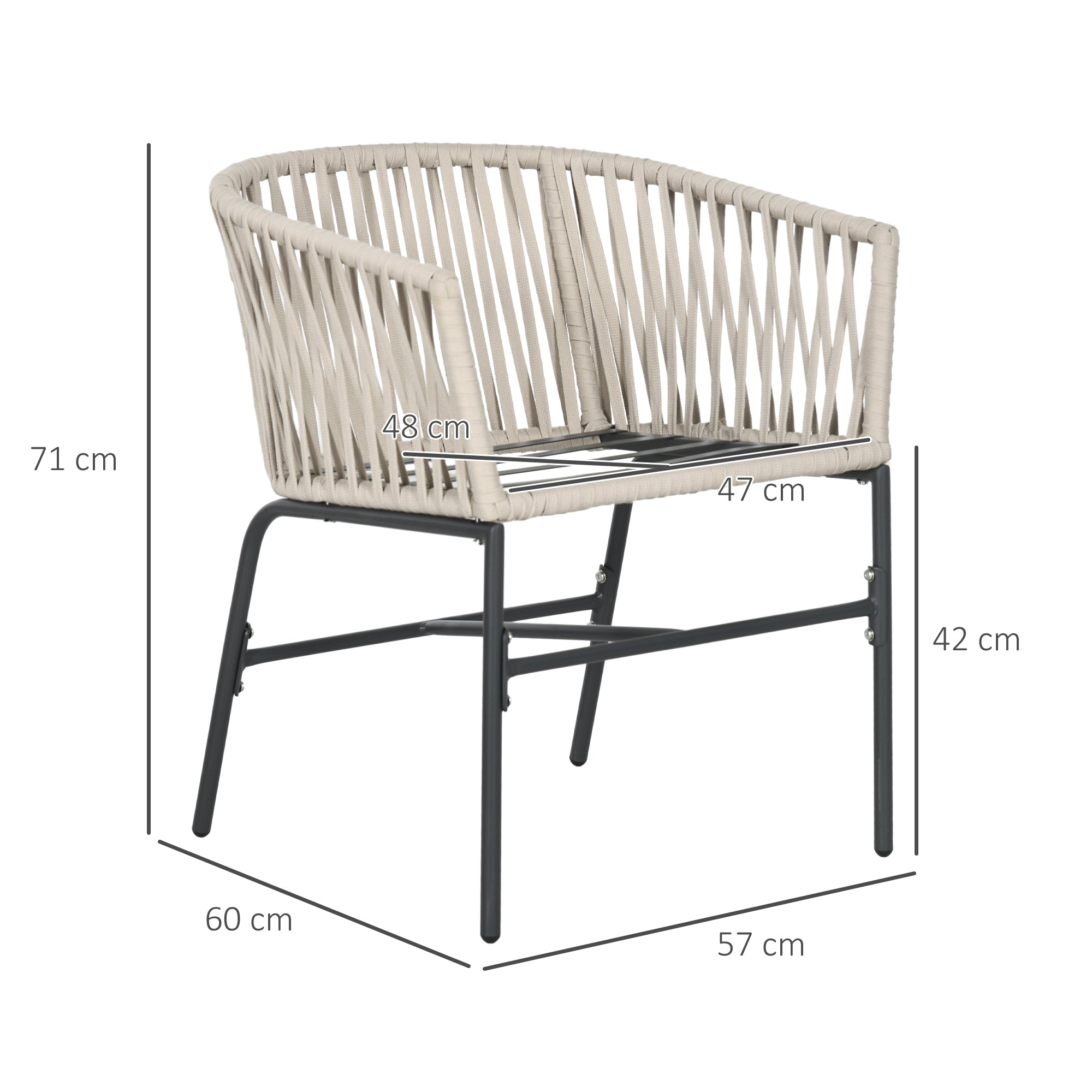 Outsunny set 2 boho -style garden chairs with rope coating and padded cushions, gray - Borgè