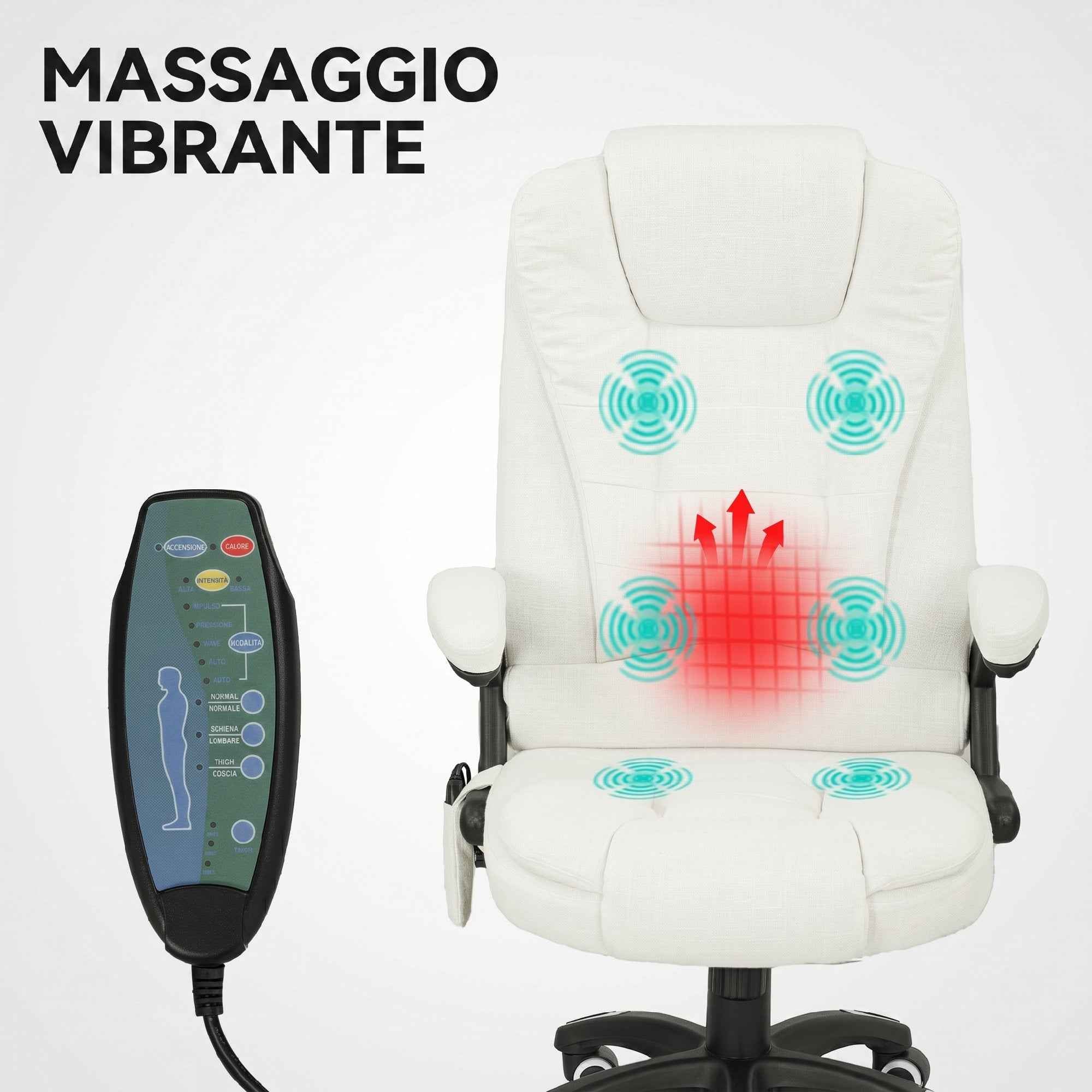 Vinsetto Reclining Massage Office Chair with Adjustable Height, Remote Control, Linen-Effect Fabric, Cream