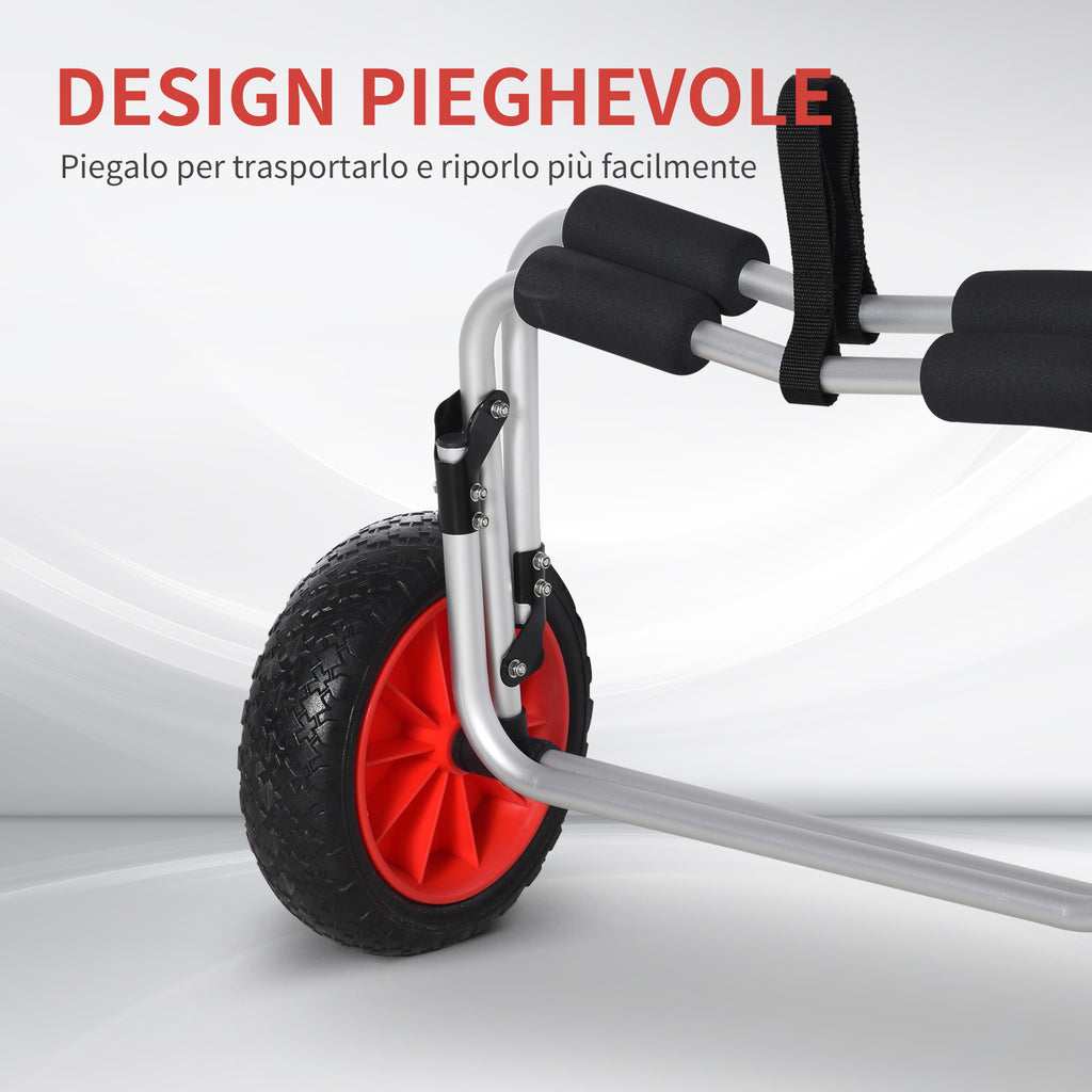 Folding Beach Trolley for Kayak and Canoe with Bumper, in Aluminum and NBR, 70x40x42 cm