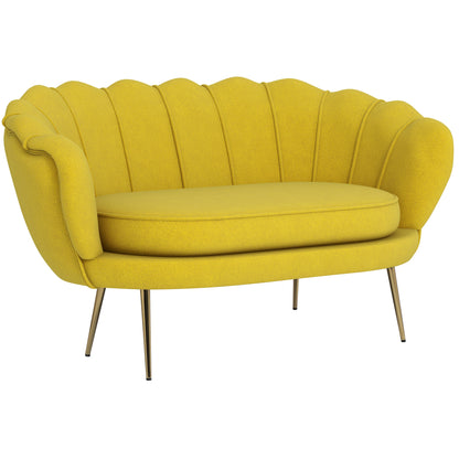 Vintage 2-Seater Sofa in Industrial Chic Style in Velvet Effect Fabric and Metal, 130x77x77 cm, Yellow