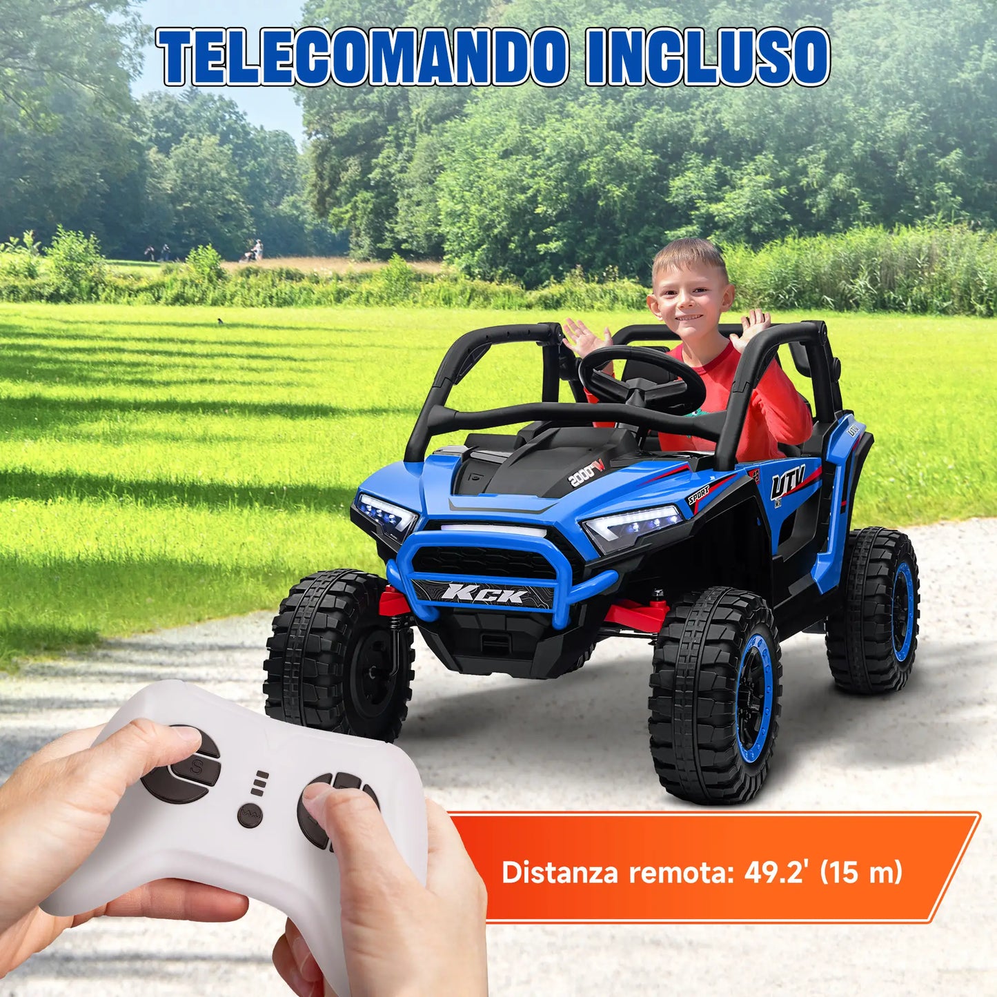 Electric Car for Children 3-8 Years 24V with Manual Guide and Remote Control, Speed 5-7km/h, Blue