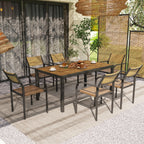 Outsunny Extendable Garden Table Set with 6 Stackable Outdoor Chairs, Steel and Textilene, Brown