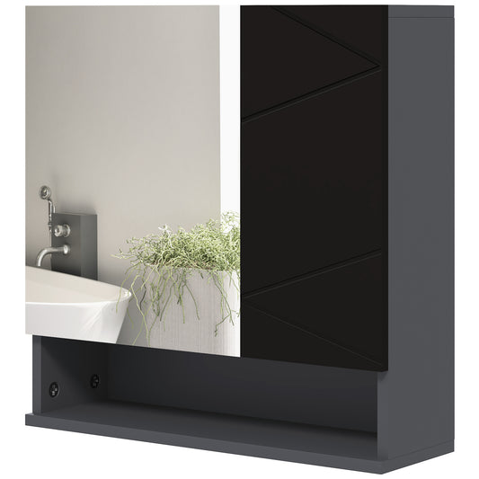 kleankin Cabinet with 2-Door Bathroom Mirror and Adjustable Wooden Shelves, 55x17x55cm, Black