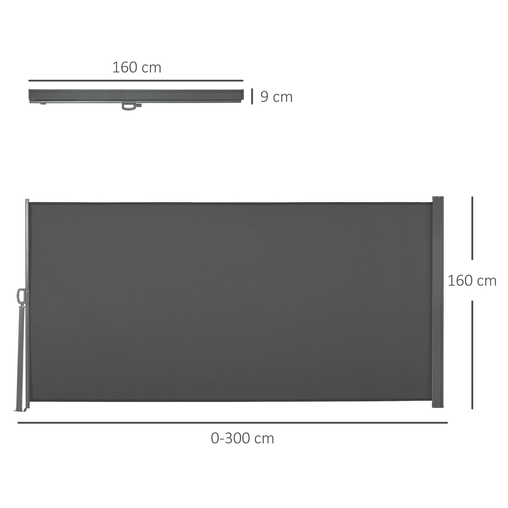 Garden Privacy Screen Extendable up to 3 m and 1.6 m High, Anti-UV Polyester and Aluminum, Grey