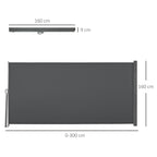 Garden Privacy Screen Extendable up to 3 m and 1.6 m High, Anti-UV Polyester and Aluminum, Grey