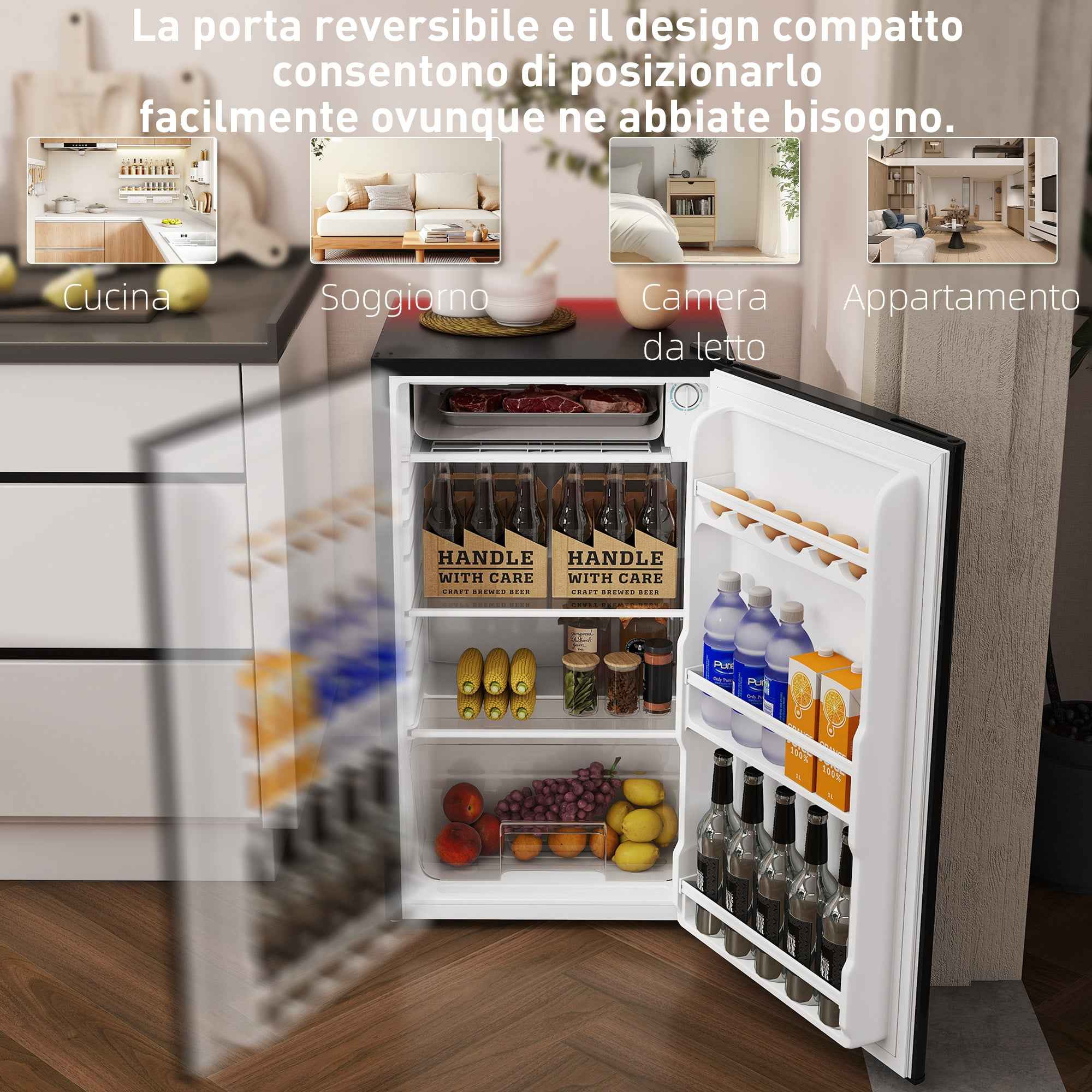 HOMCOM 91L Reversible Single-Door Small Refrigerator with Freezer and Adjustable Temperature, Black