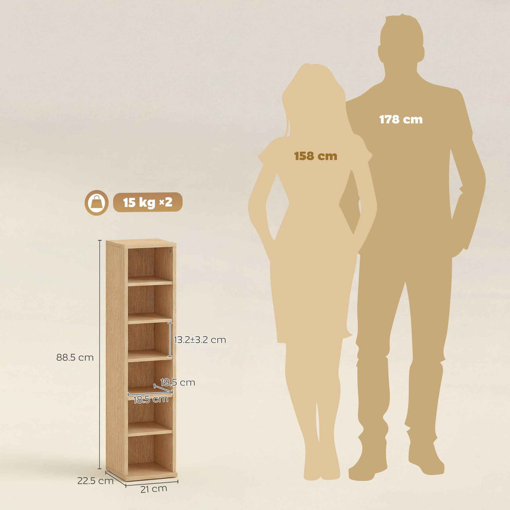 HOMCOM Set of 2 CD Racks with 6 Adjustable Shelves for 204 CDs, Wooden, 21x22.5x88.5 cm, Wood Color