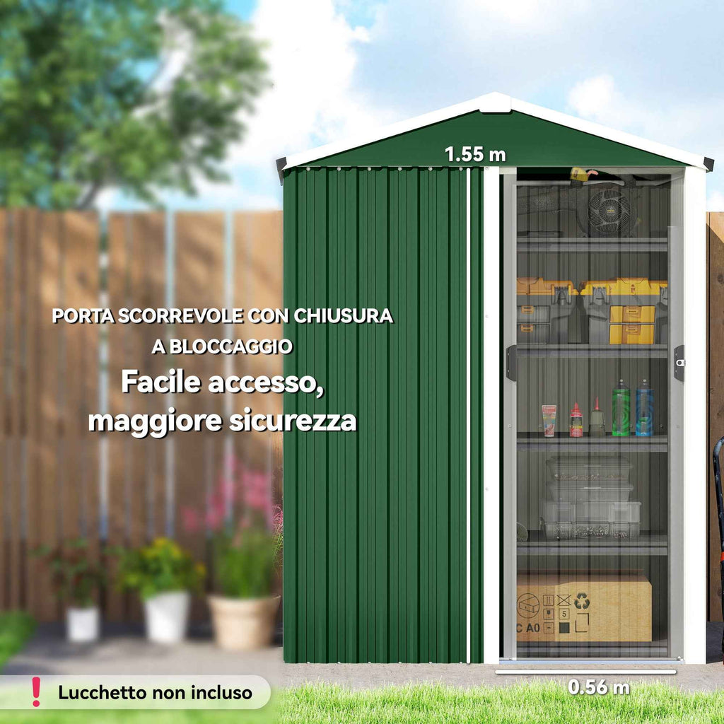 Outsunny 1.1m² Steel Garden Shed with Lockable Sliding Door, 136x87x179cm, Green