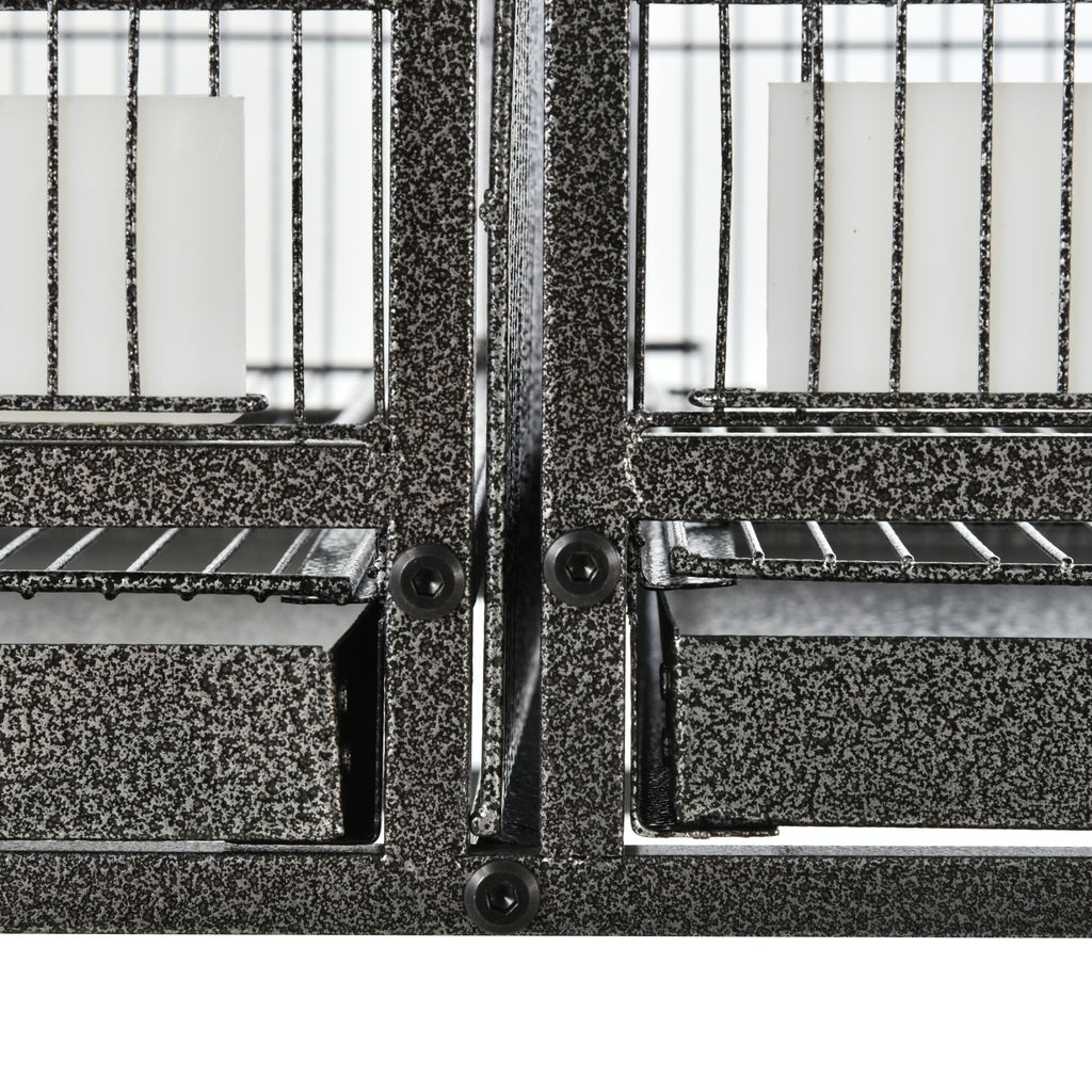 PawHut Double Metal Bird Cage with Removable Trays, Stand with 4 Wheels and Shelf, 95x45.5x102cm, Gray - Borgè