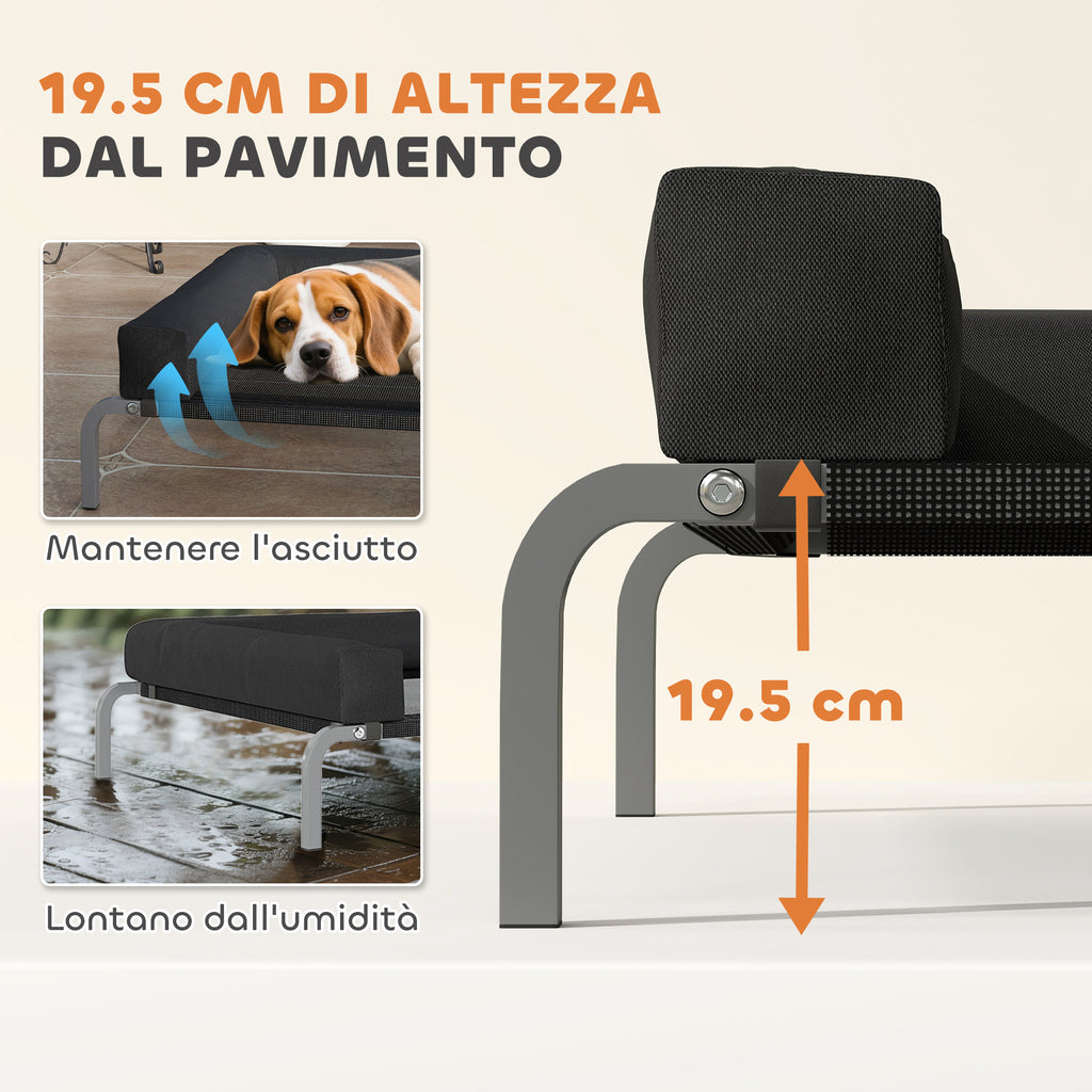 19.5cm Raised Dog Bed with U-Shaped Cushion, Polyester and Steel, 110x75x30cm, Black and Silver