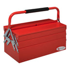 Folding Metal Tool Box with 5 Trays, 3 Shelves, Red