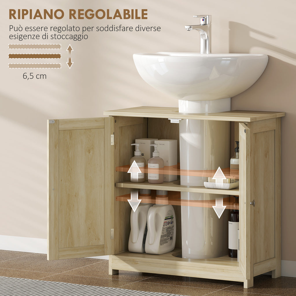 kleankin 2-Door Vanity Unit with Adjustable Shelf and U-Shaped Cutout, 60x30x60 cm, Oak