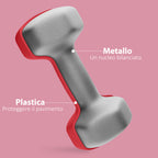 SPORTNOW Set of 2 Hexagonal Dumbbells weighing 2x4 kg in Metal and Plastic with Non-Slip Grip, 19x9x9 cm, Red