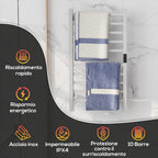 Smart 10-Bar Electric Towel Warmer with Timer and LCD Display, Stainless Steel, 45x11x80 cm, White