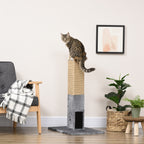 Scratching Post Tree for Cats with 2 Toy Balls and Brush, in Wood, Jute and Plush, 59.5x39x79 cm, Gray