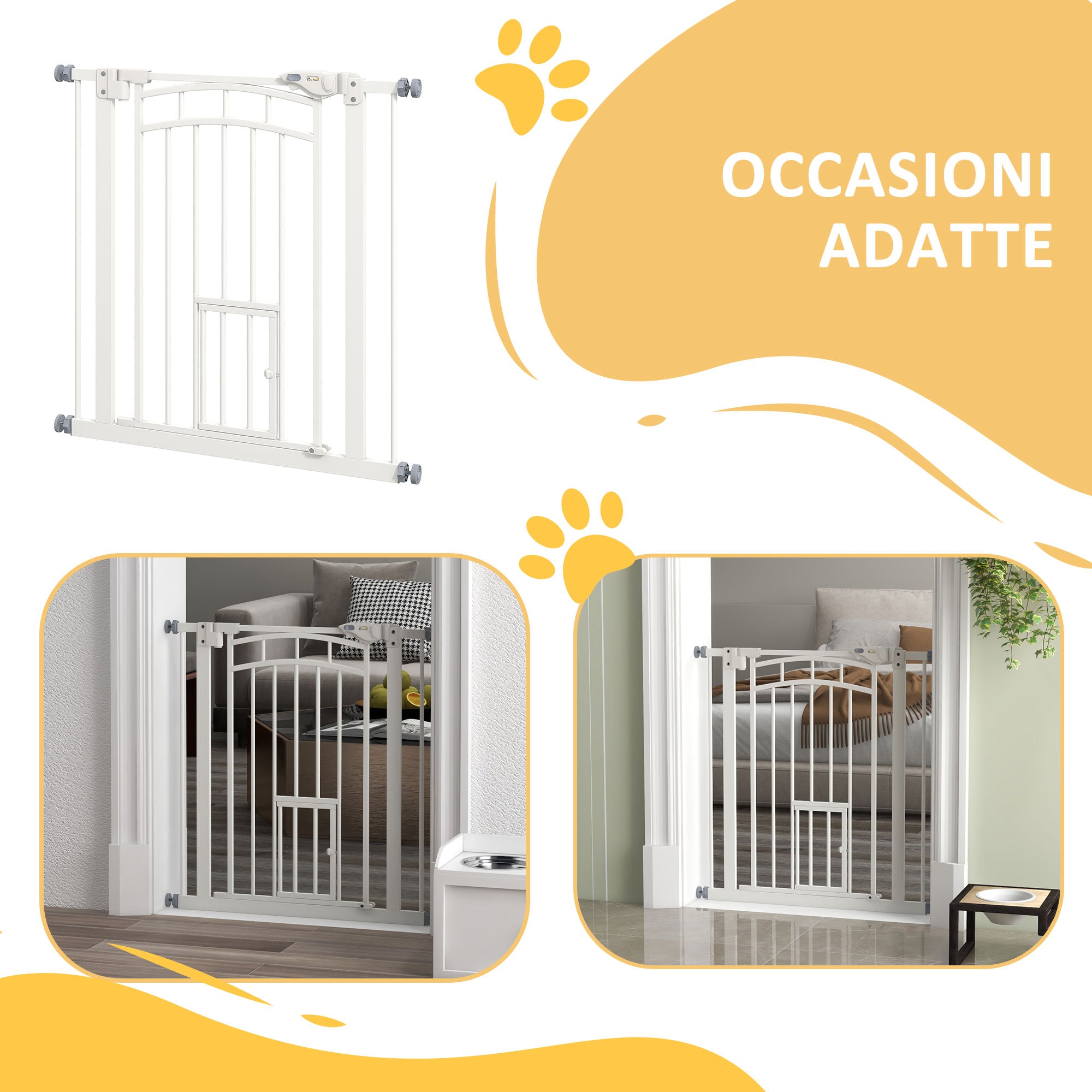 Small and Medium Dog Gate with Automatic Closing, in Steel and PA, 74-80x76 cm, White - Borgè