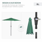 2.6x2.4m Garden Umbrella with Tilting Head, in Aluminum and Polyester, Dark Green and Black