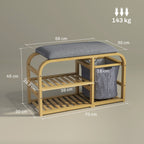 Entrance Shoe Rack Bench with Padded Seat, Slatted Design and Removable Basket, 70x30x45 cm, Wood