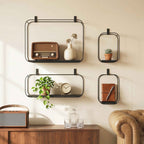HOMCOM Geometric Floating Shelves for Living Room, Set of 4, Black