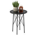 Garden Coffee Table with Carvings of Flowers and Leaves, Outdoor and Indoor Table, Ø40x50 cm, Black