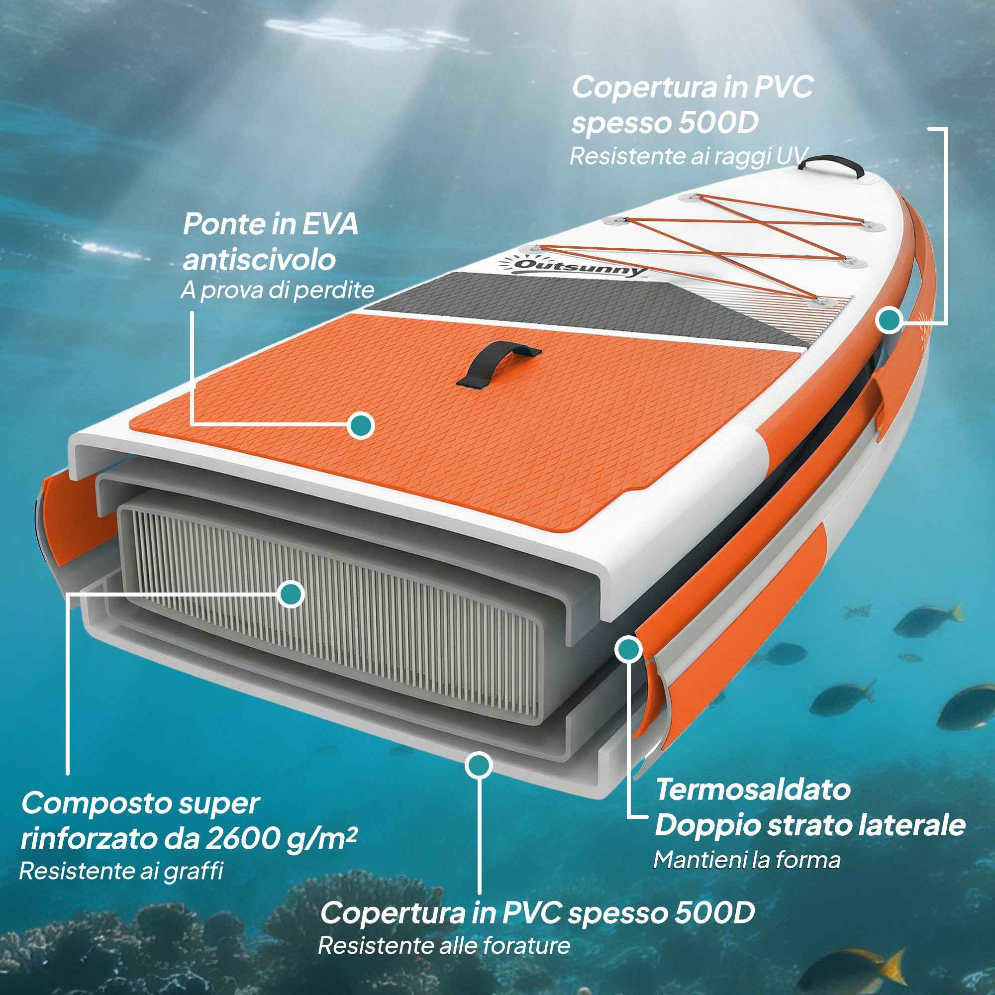 Outsunny Inflatable Stand Up Paddle Board Non-Slip 320x82x15 cm, Orange