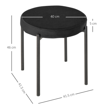 Set of 4 Low Round Stools in Metal and Velvet Effect Fabric, 41.5x41.5x46 cm, Black