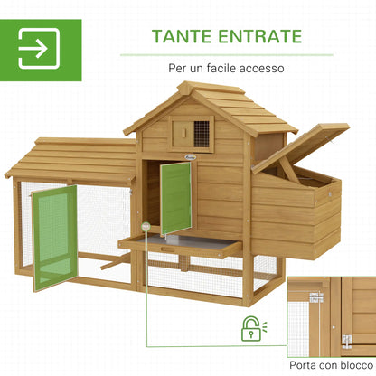 Prefabricated Wooden Chicken Coop for 2 Chickens with Run and Nest for Brooding, 150.5x54x87cm