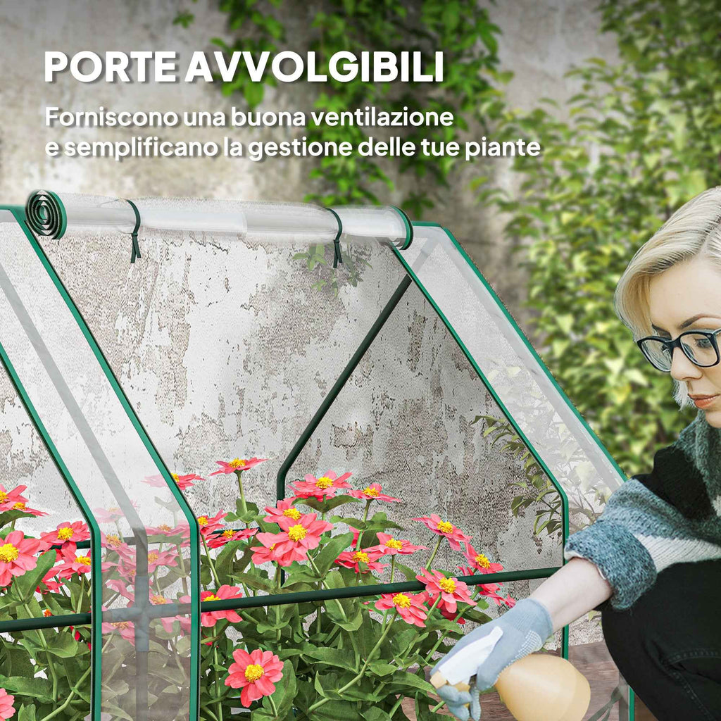 Outsunny 4-Door Roll-Up Mini Garden Greenhouse with Extended Cover, Steel and PE, 360x90x90 cm, Transparent