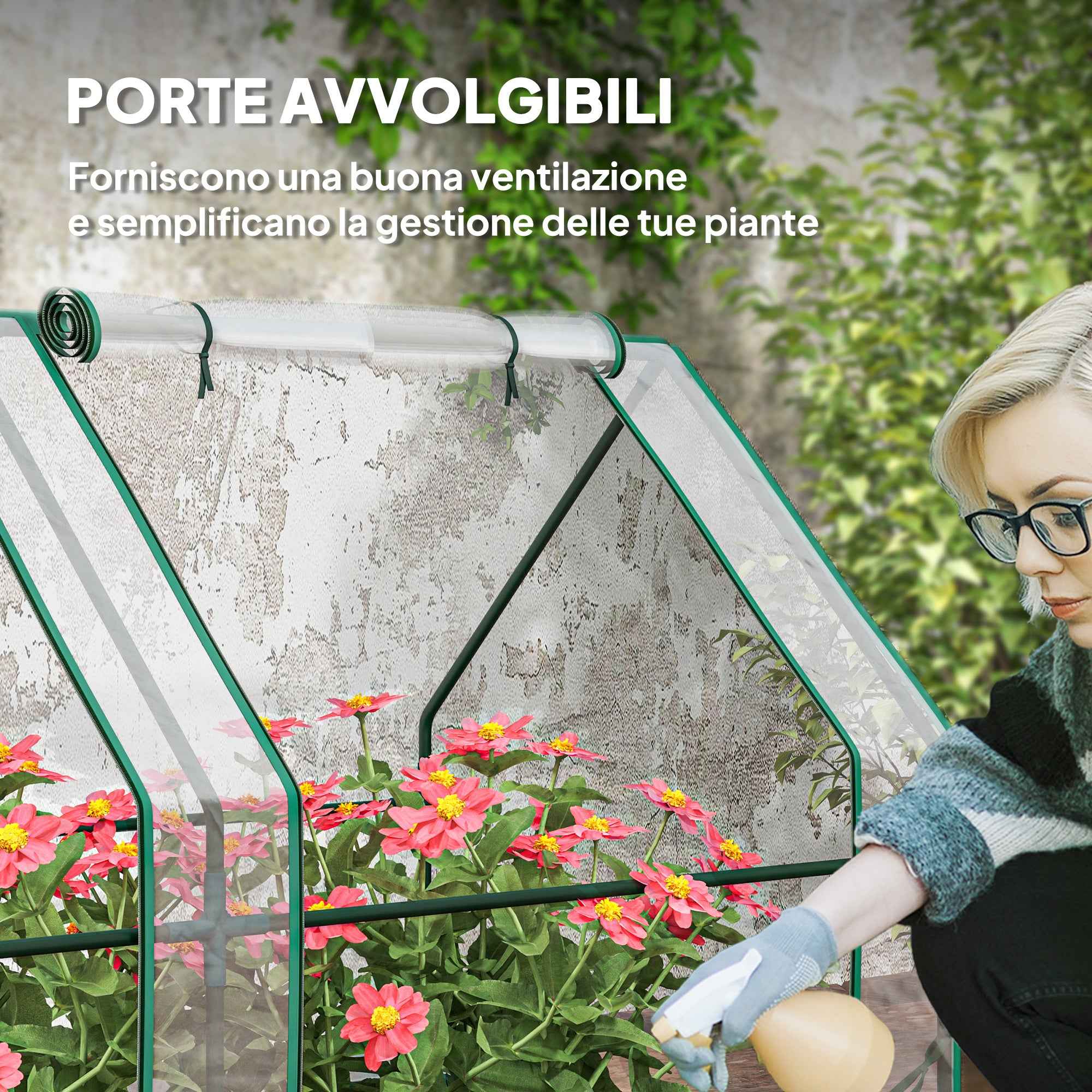 Outsunny 4-Door Roll-Up Mini Garden Greenhouse with Extended Cover, Steel and PE, 360x90x90 cm, Transparent