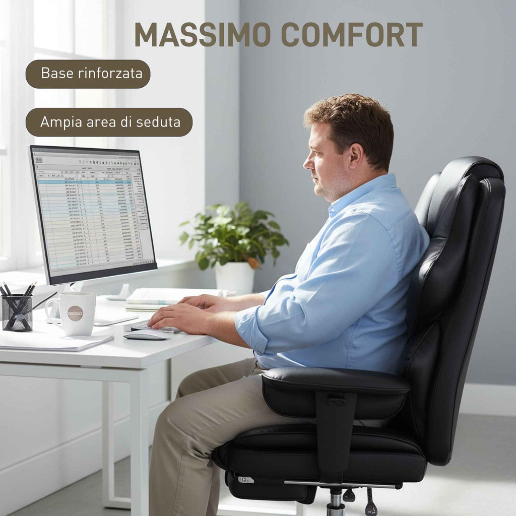 HOMCOM Office Chair with Footrest and Headrest, PU Leather, Foam and Metal, 76x73x117-125 cm, Black