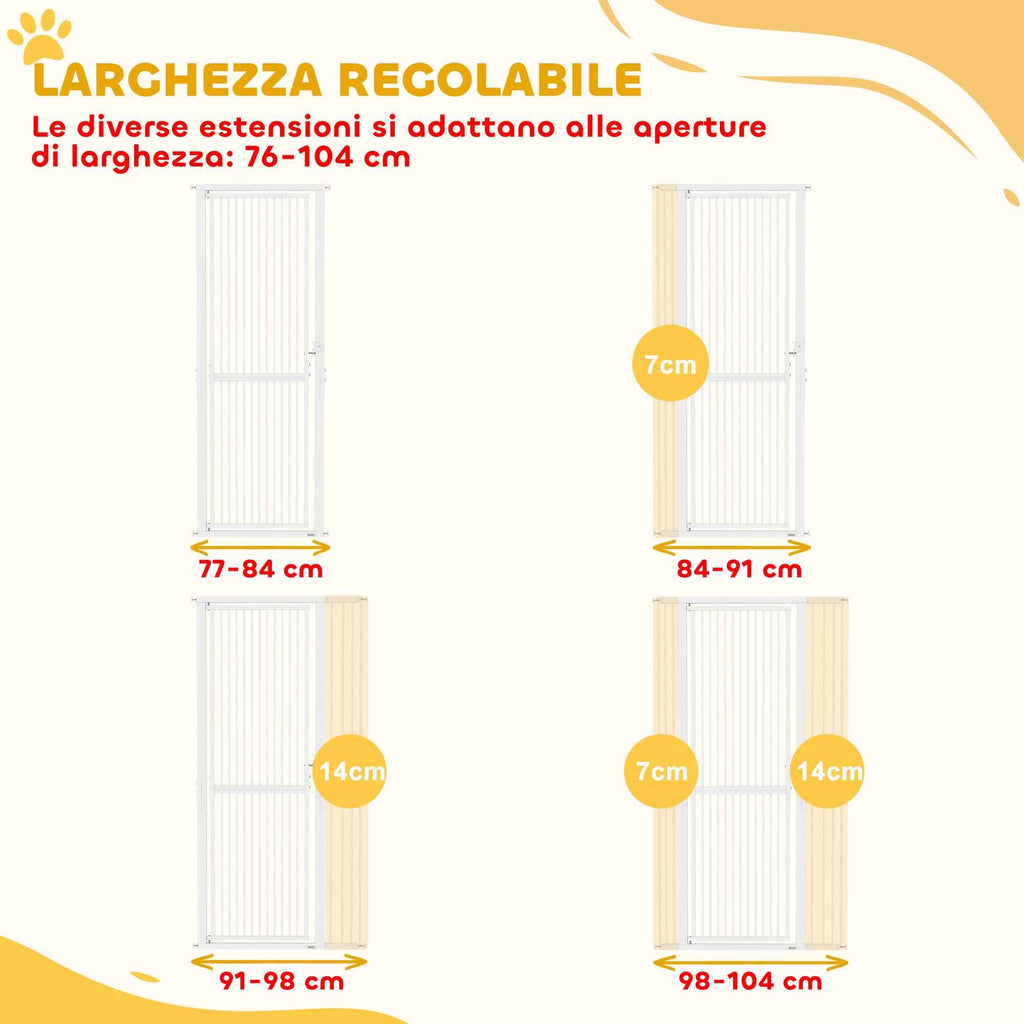 PawHut 180cm High Dog and Cat Gate, Extends from 76-104cm and Push-fits, White