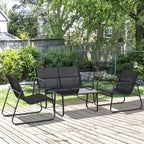 PUPI - Set of Table with Bench and 2 Garden Chairs, Outdoor Furniture in Metal and Texteline, Black - Borge' Group Limited