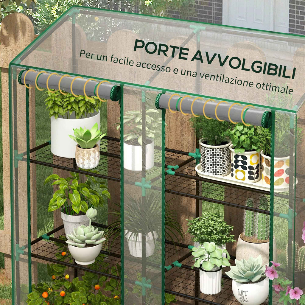 Outsunny Garden Greenhouse with PE Cover, 6 Shelves and 2 Roll-Up Doors, 143x46x151cm, Transparent