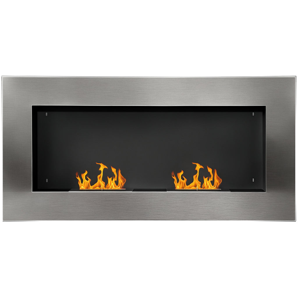 Wall-Mounted Bioethanol Fireplace Made of Stainless Steel with 2 Burners 0.9LT 110 x 54 x 14cm