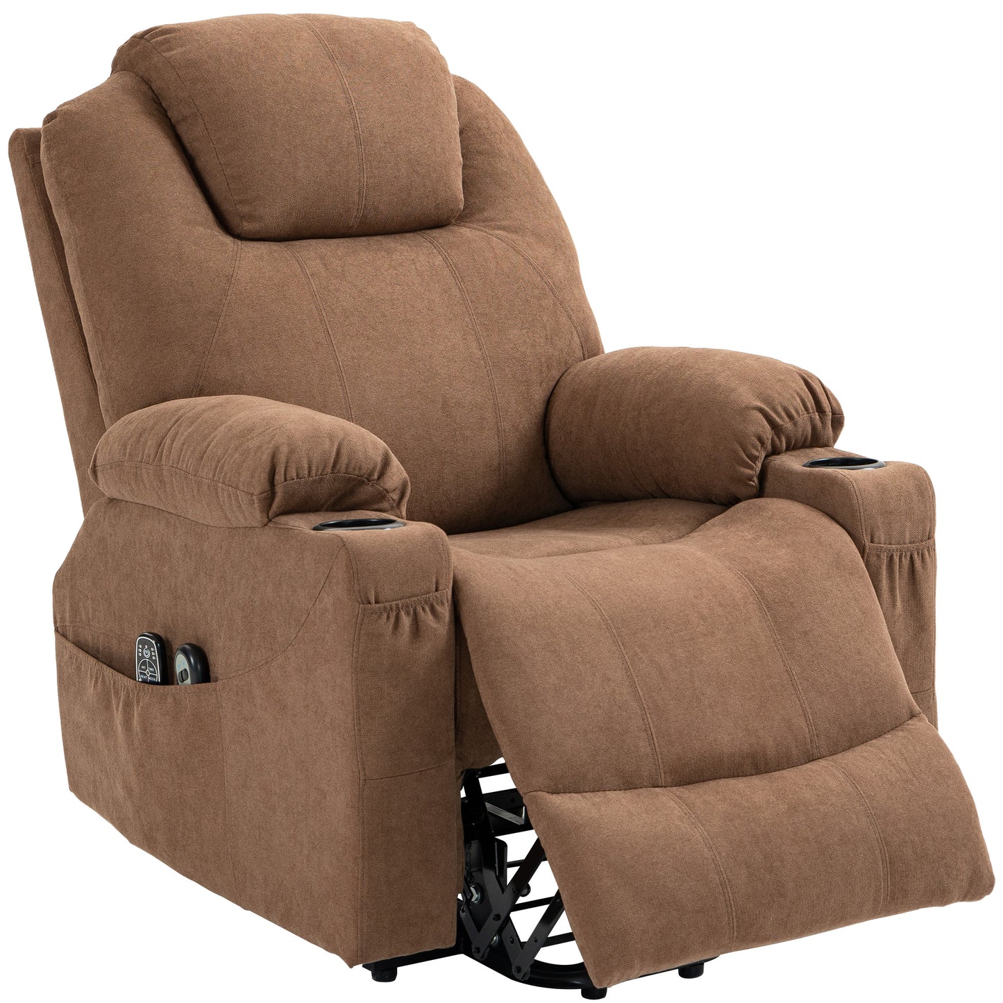 HOMCOM 8-Point Massage Lift Chair with Remote Control, in Linen Effect Fabric, 90x101x107 cm, Coffee - Borgè