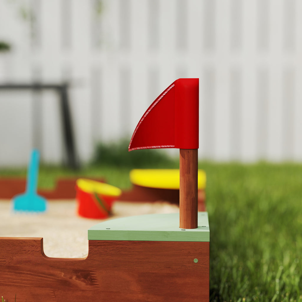 Sandpit for Children 3-7 Years in the Shape of a Castle with 4 Seats in Fir Wood, 90x90x17 cm, Multicolor